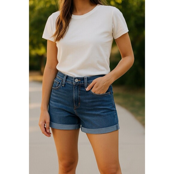 Levi’s Denim Roll Cuff Shorts Dark Wash Women’s Size 27 Casual Jean Cutoffs - Picture 1 of 9